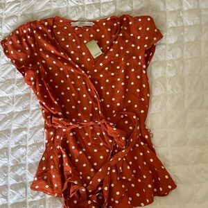 LOFT Women's burnt orange  Polka Dot Wrap Top
